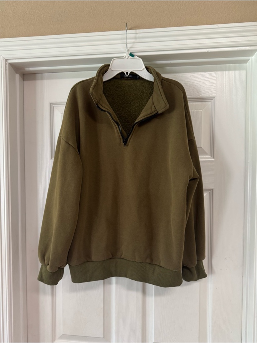 Olive Half-Zip Fleece Pullover Sweater
